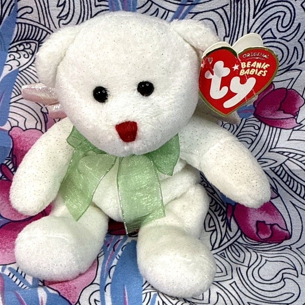 Ty Beanie Baby Hark White Angel Bear 2007 Christmas Holiday Plush Hang Tag
